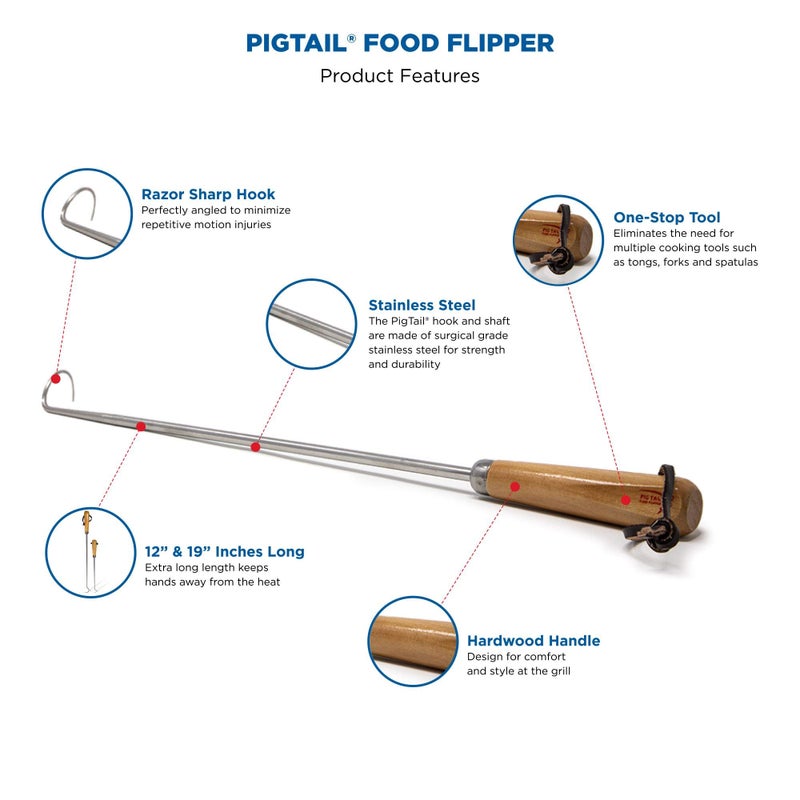 Jaccard Original Combo Pack with Wooden Gift Box, 12"/19", PigTail Food Flipper, Stainless Steel - Image 3